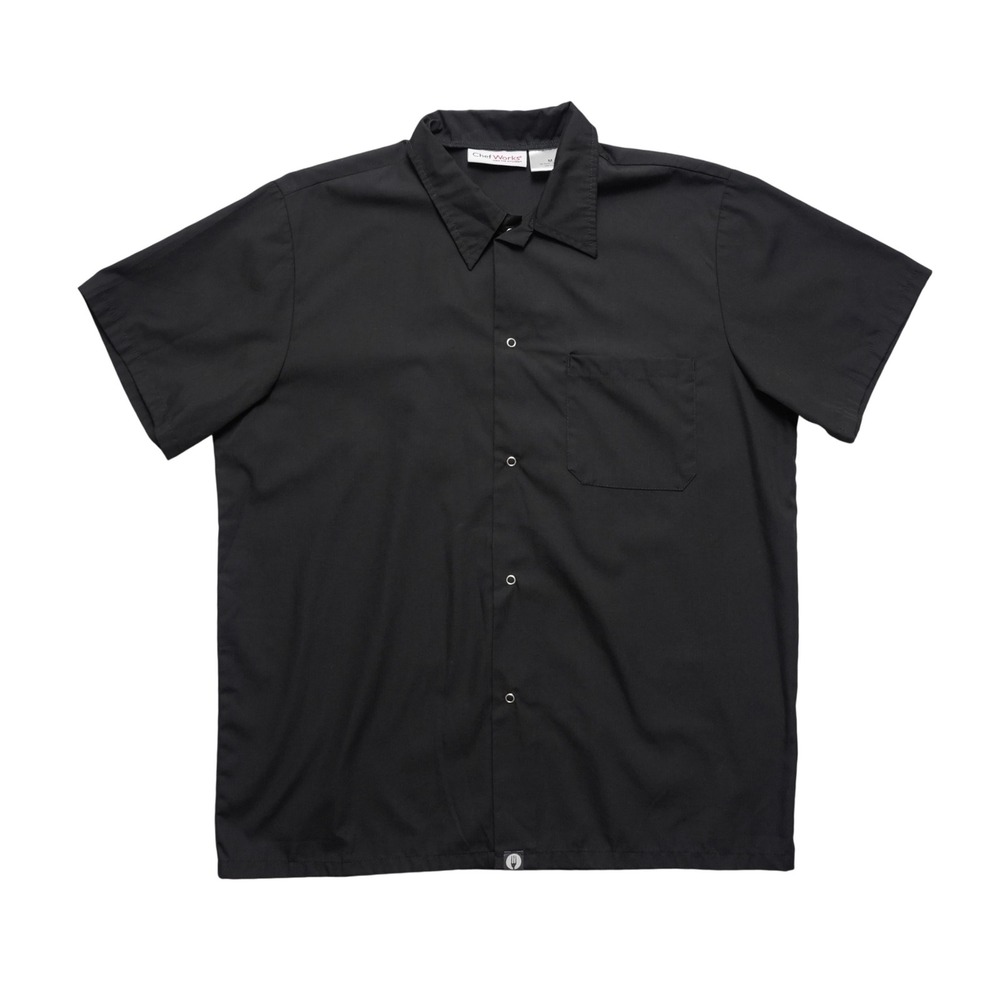 Chef Works Uniform Shirt Mens Medium Black‎ Short Sleeve Snap Front Professional